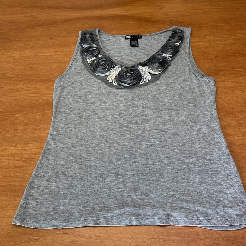 Carol Little Ribbon Flower Embellished Tank Top, V-Neckline, Super Soft, Size M